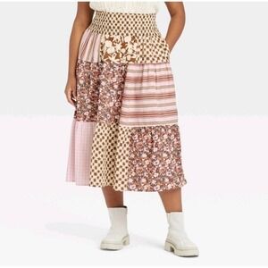 Universal Thread Plus Size High-Rise Patchwork Tiered Skirt NWT 4X
